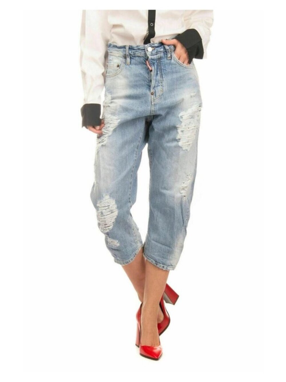 DSQUARED2 Ripped Cropped Boyfriend Jean In Kawaii 38 IT | US 2
